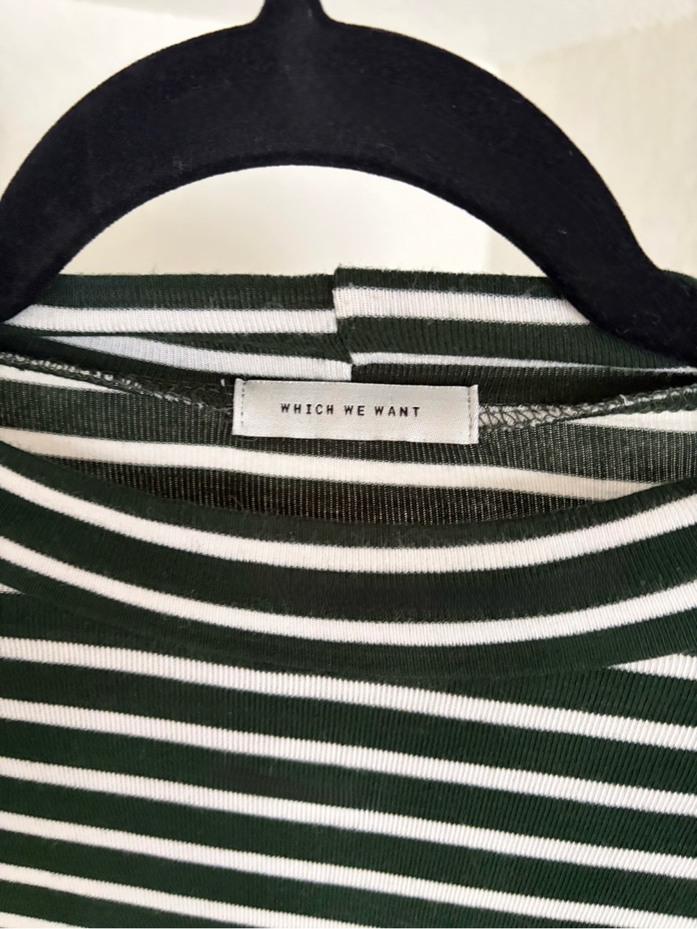 Which We Want Striped Ribbed Top Green White Short Sleeve Fitted Casual